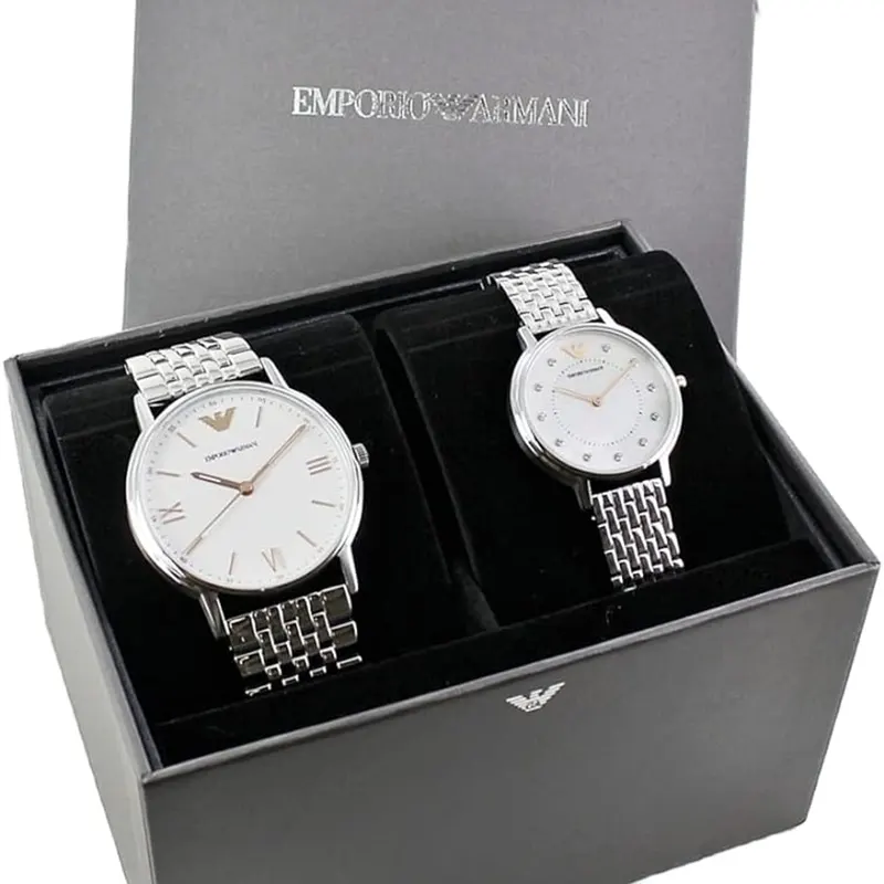 Emporio Armani Couple Watch Silver Dial Set- AR80014